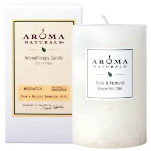 Aroma Naturals Patchouli and Frankincense Essential Oil White Scented Pillar Candle, Meditation