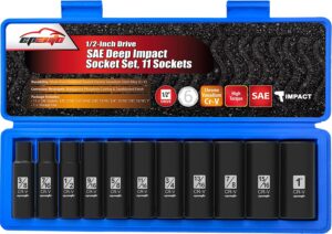 EPAuto 1/2-Inch Drive SAE Deep Impact Socket Set
