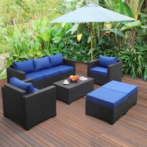 6 Pieces Patio Wicker Furniture Set Outdoor PE Rattan Conversation Couch Sectional Chair Sofa