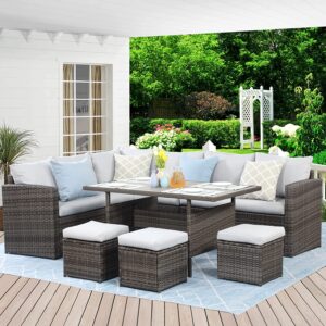 Wisteria Lane Outdoor Patio Furniture Set, 7 Piece Outdoor Dining Sectional Sofa